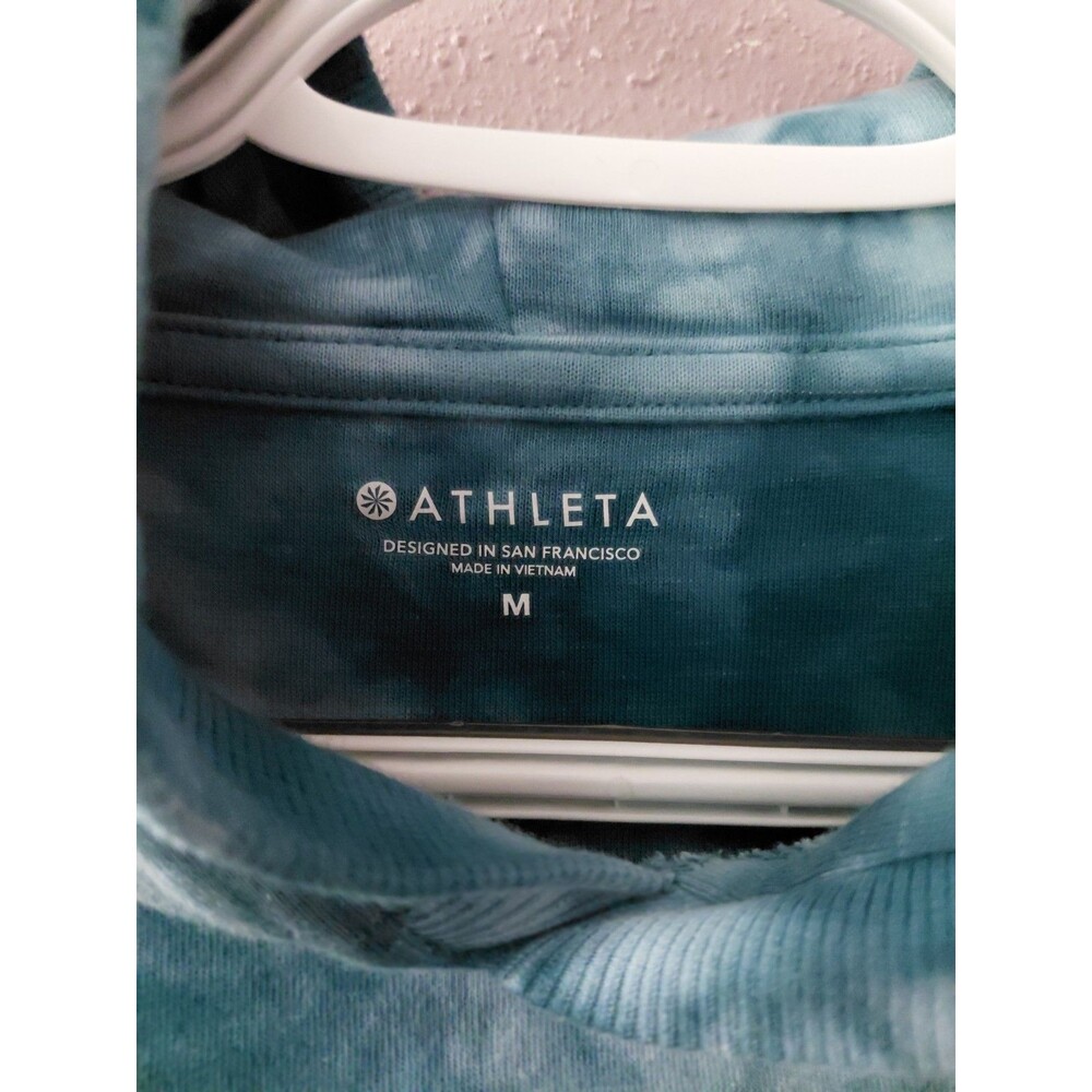 Athleta Sundown Tie Dye Hoodie Sweatshirt Women's Medium Dark Surf Teal Blue - Picture 5 of 10